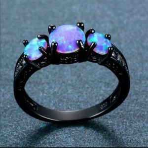 Black Rhodium 925 Silver Blue Opal & Diamonds Ring